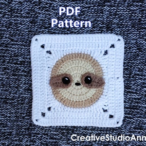 Crochet sloth square pattern/ Animal granny square motif/ Crochet sloth applique / Africa blanket /Crochet animal pattern/Baby Blanket