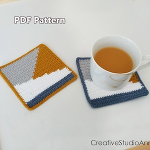 Crochet  Coaster Pattern /Color Block/ PDF Instant Download/ Table mat/Square Mug Rug/ Present/ Decorative/ Home Decor/ Kitchen/ Modern