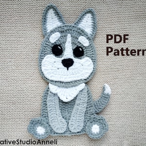 Crochet Pattern/PDF/ Crochet dog applique pattern/ Crochet applique animals pattern /Husky dog/ Wolf/ Motif/ Dog/ Baby blanket decor/ Puppy