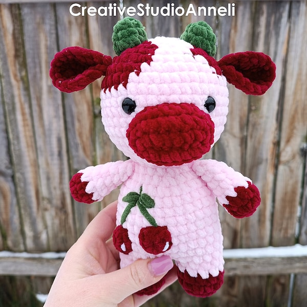 Crochet Cherry Cow Plushie/ Amigurumi cow plush/ Chubby Cow/ animal plushies/ Crochet Plushies/ Cute/ Farm animal/ kawaii/ Christmas gift