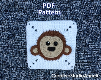 Crochet monkey square pattern/ Animal granny square motif/ Crochet monkey applique / Africa blanket /Crochet animal pattern/Baby Blanket