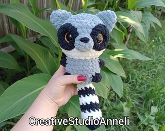 Crochet Lemur Plushie Toy: Handmade Amigurumi Stuffed Forest Animal