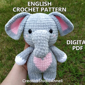 MOTIF Éléphant au crochet/ Motif Éléphant Amigurumi/ Tutoriel pdf/ Motif Peluche Animal/ Animaux du zoo/ Motif peluches au crochet/ Safari