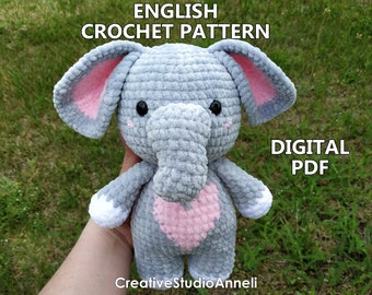 Crochet Elephant PATTERN/ Amigurumi Elephant pattern/ pdf tutorial/ Animal Plushie pattern/ Zoo animals/ Crochet plushies pattern/ Safari