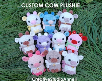 Crochet cow plushie/Mini cow/ Strawberry cow plushie/ kawaii cow plush/ Chubby Milky Cow/ amigurumi cow/ Cute/ Farm animal/ animal plushies