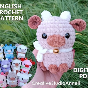 Crochet Cow Plushie PATTERN/ Amigurumi Cow pattern/ pdf tutorial/ Animal Plushie pattern/ Farm animals/ Cute/ Mini Cow/ DYE/ Milk chubby cow