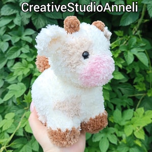 Crochet Fluffy cow plushie/ stuffed cow toy/ kawaii/ Chubby Milky Cow/ amigurumi cow/ Cute/ Farm animal/ animal plushies/ crochet animals