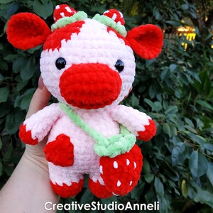 Crochet cow/ Strawberry cow plushie/ Cow plushie/ Crochet cow plush/ Chubby Milky Cow/ Crochet milk cow/ Cute/ Farm animal/ amigurumi