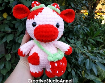 Crochet cow/ Strawberry cow plushie/ Cow plushie/ Crochet cow plush/ Chubby Milky Cow/ Crochet milk cow/ Cute/ Farm animal/ amigurumi