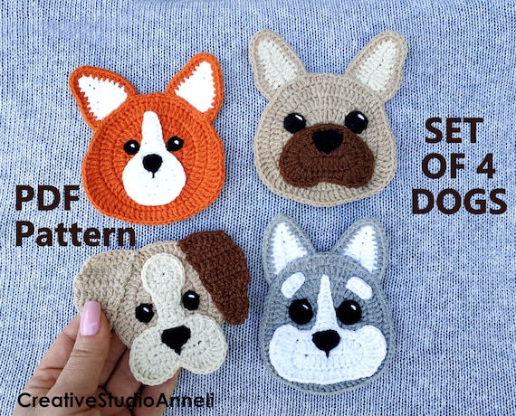 かぎ針編みの犬のアップリケパターン：子犬モチーフセット（PDF