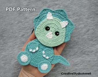 Crochet Triceratops Applique Pattern: Dinosaur Dino Decor (PDF Pattern)