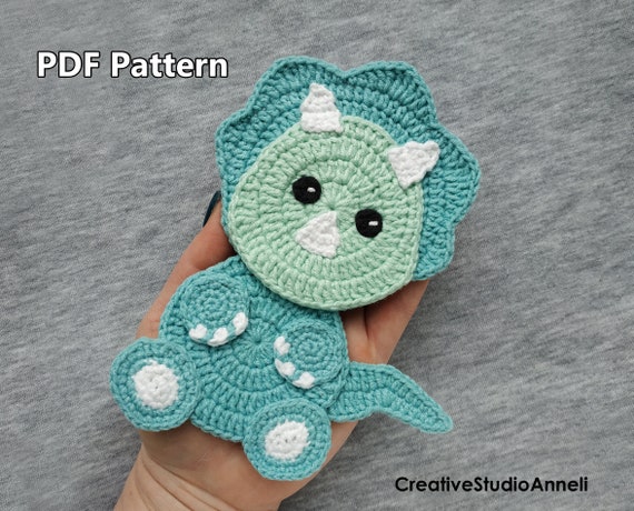 Crochet Triceratops Applique Pattern: Dinosaur Dino Decor (PDF Pattern)