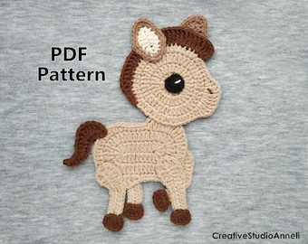 Crochet Pattern / PDF/ Crochet animal applique pattern/ Horse Pattern/ Crochet Horse Applique/ Pony/ Baby Blanket decor/Motif/ Clothes decor