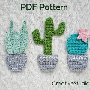 Crochet Pattern/ INSTANT PDF DOWNLOAD/ Crochet applique pattern/ Crochet cactus/Cactus pattern/Cactus applique/ Applique/Succulents/ Pattern
