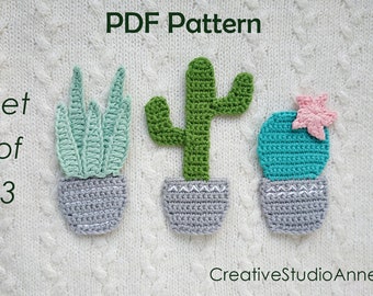 Crochet Pattern/ INSTANT PDF DOWNLOAD/ Crochet applique pattern/ Crochet cactus/Cactus pattern/Cactus applique/ Applique/Succulents/ Pattern