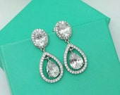 Bridal Earrings Wedding Earrings CZ Crystal WaterDrop Silver Party Dangle Earring VintageHalo Tear Drop Pear Cut Jewelry Women Accessories