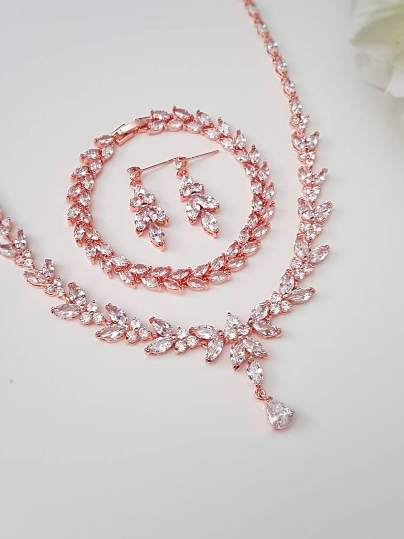 Wedding Jewelry for Brides Rose Gold Floral Crystal Bridal Etsy