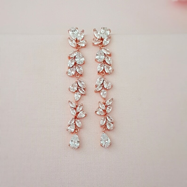 Elegant Design Floral Crystal Linear Drop Earrings Bridal Etsy 日本