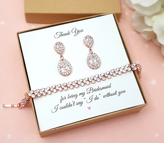 Bridesmaid Gift Rose Gold Bridesmaid Jewelry Set Pear Earrings