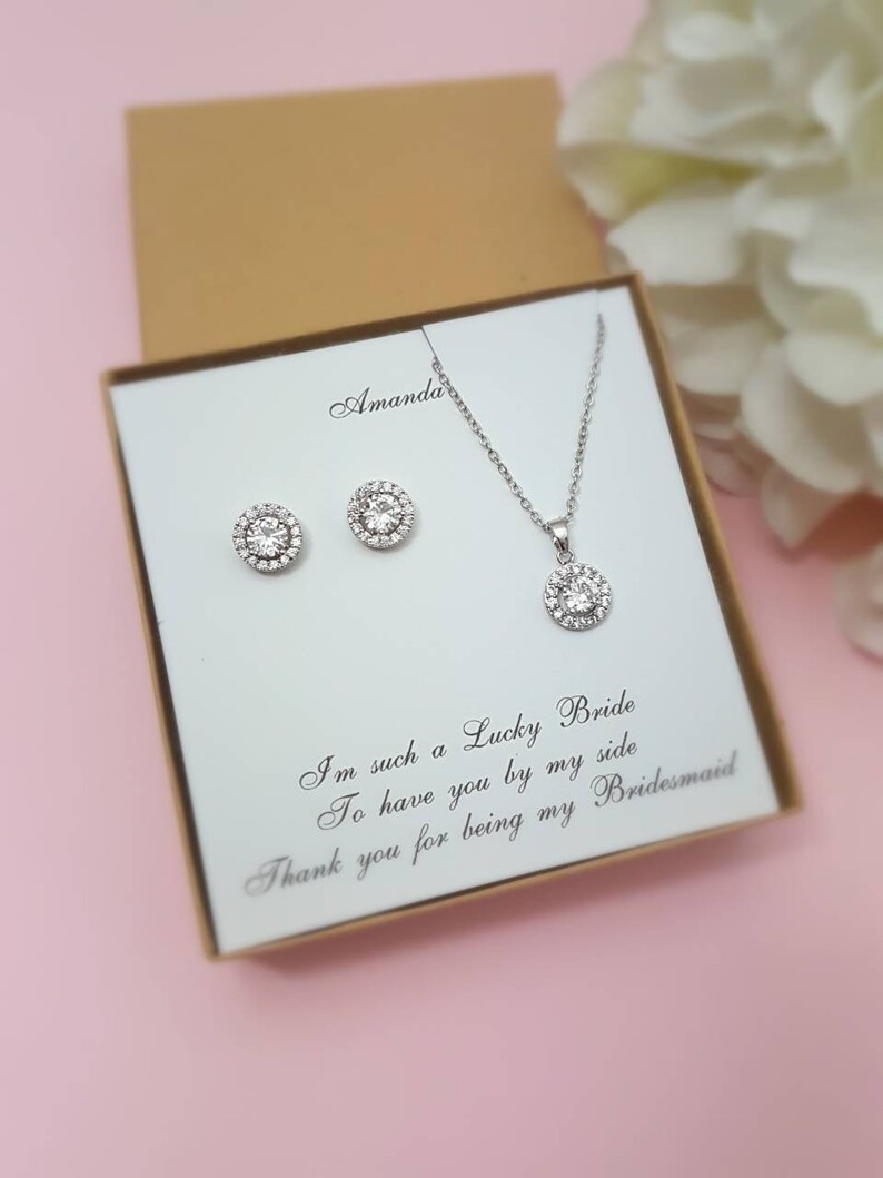 Bridesmaid Gift Rose Gold Bridesmaid Jewelry Set Pear Earrings Round Necklace Bridesmaid Proposal Box Set Personalized Wedding Party Gifts