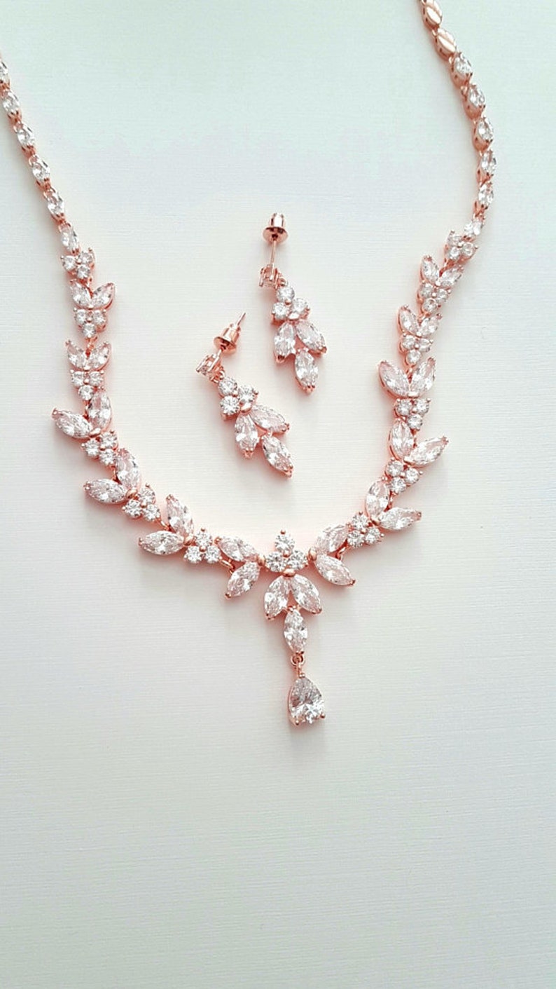 Wedding Jewelry for Brides Rose Gold Floral Crystal Bridal Etsy