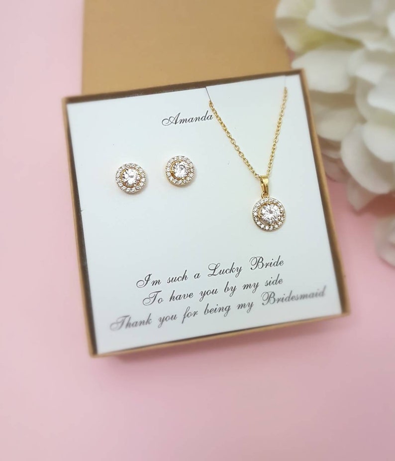 Bridesmaid Gift Rose Gold Bridesmaid Jewelry Set Pear Earrings Round Necklace Bridesmaid Proposal Box Set Personalized Wedding Party Gifts