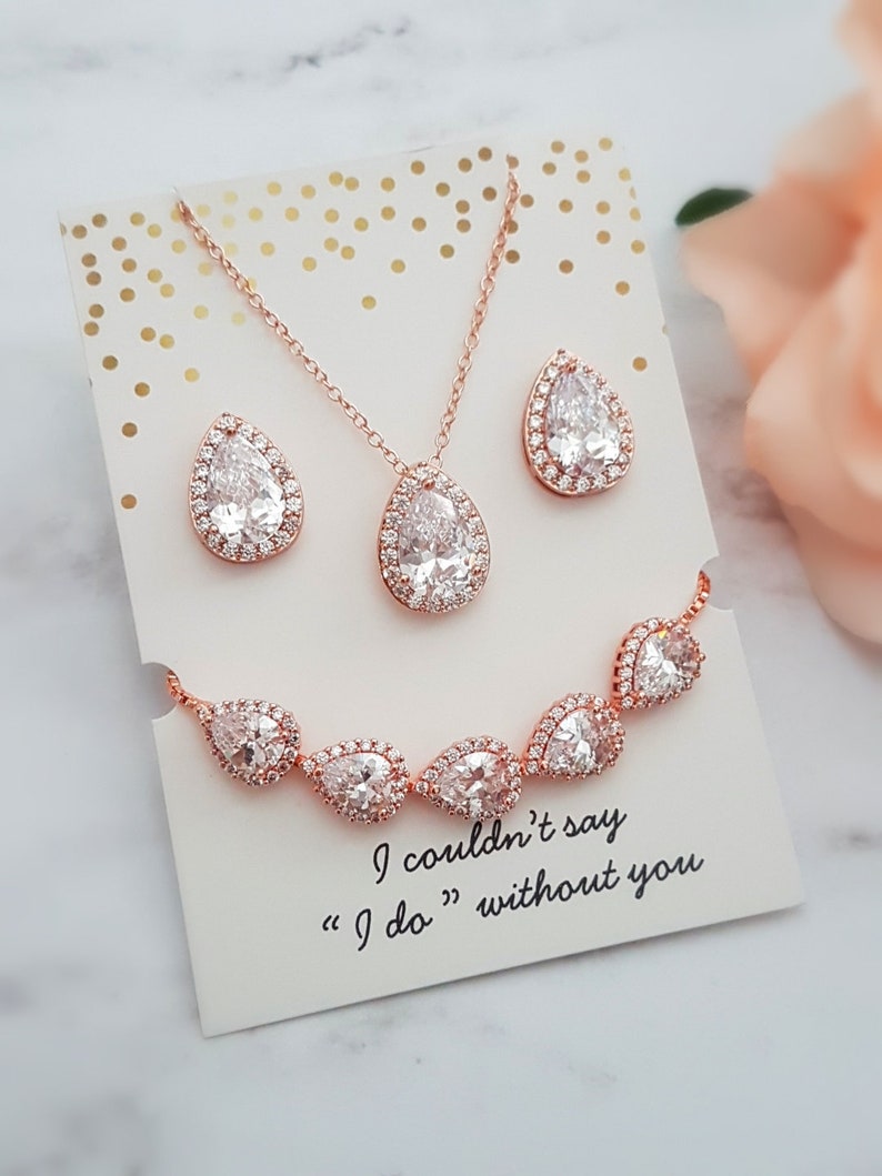 Bridesmaid Jewelry Gift Rose Gold Bridesmaid Jewelry Set Pear Etsy