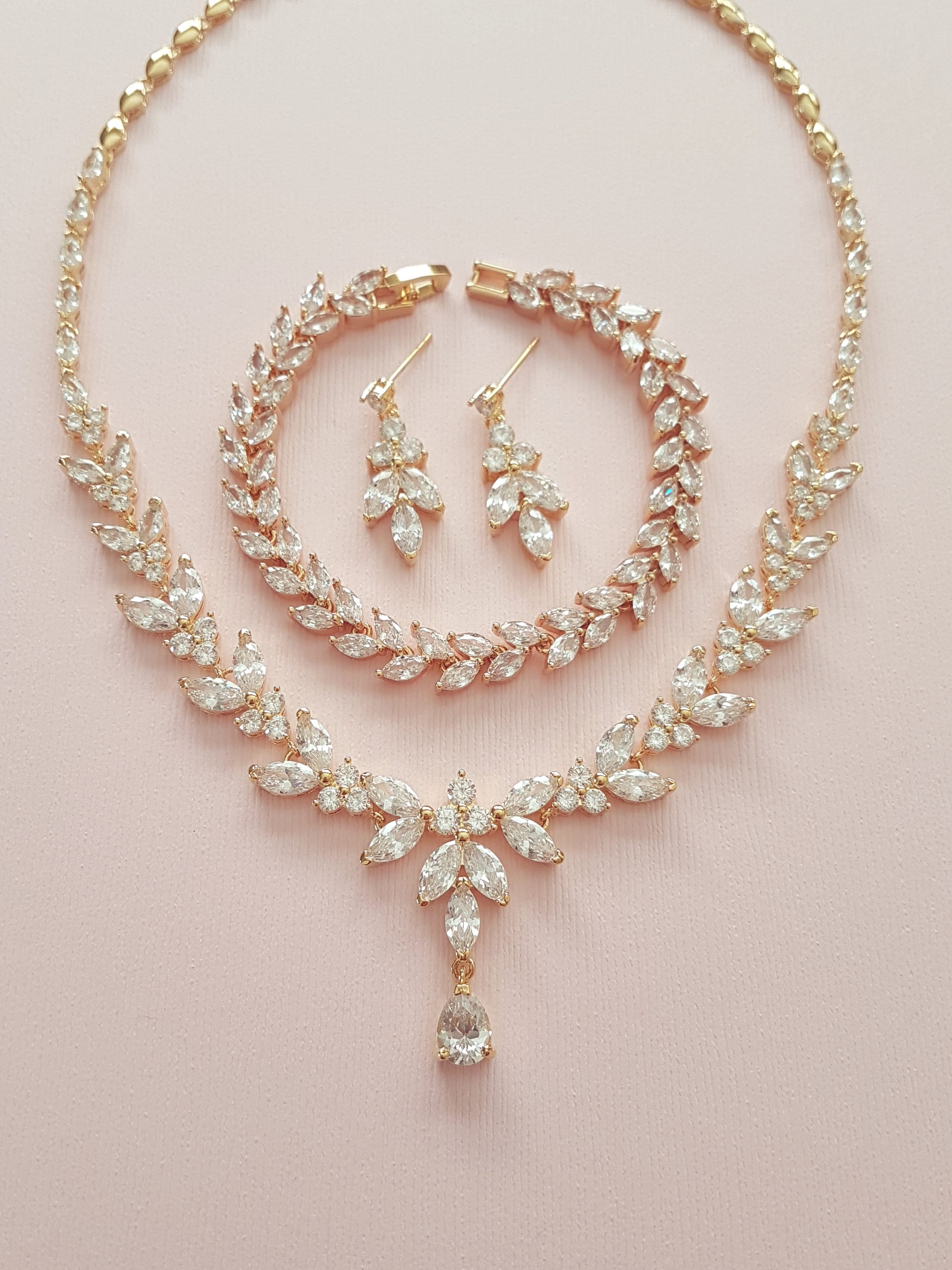 Wedding Jewelry for Brides Rose Gold Floral Crystal Bridal Etsy