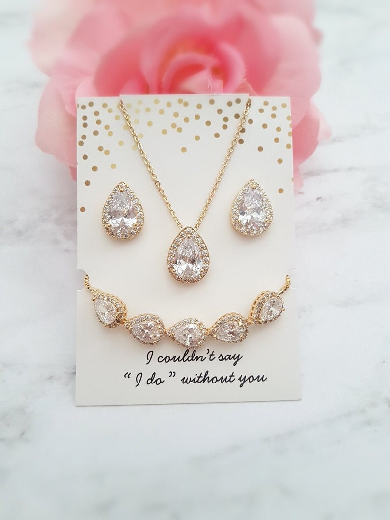 Bridesmaid Jewelry Gift Rose Gold Bridesmaid Jewelry Set Pear Etsy