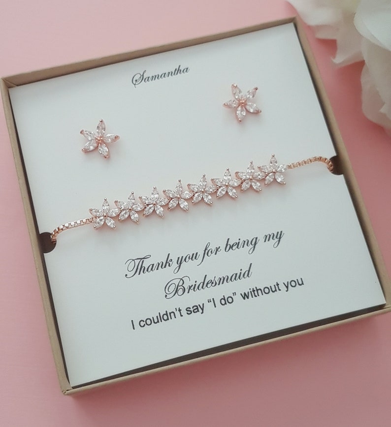 Thank you for being my bridesmaid Jewelry set Rose Gold Teardrop Earrings Bracelet Bridal party set Bridesmaid Earrings Bridesmaid Gifts