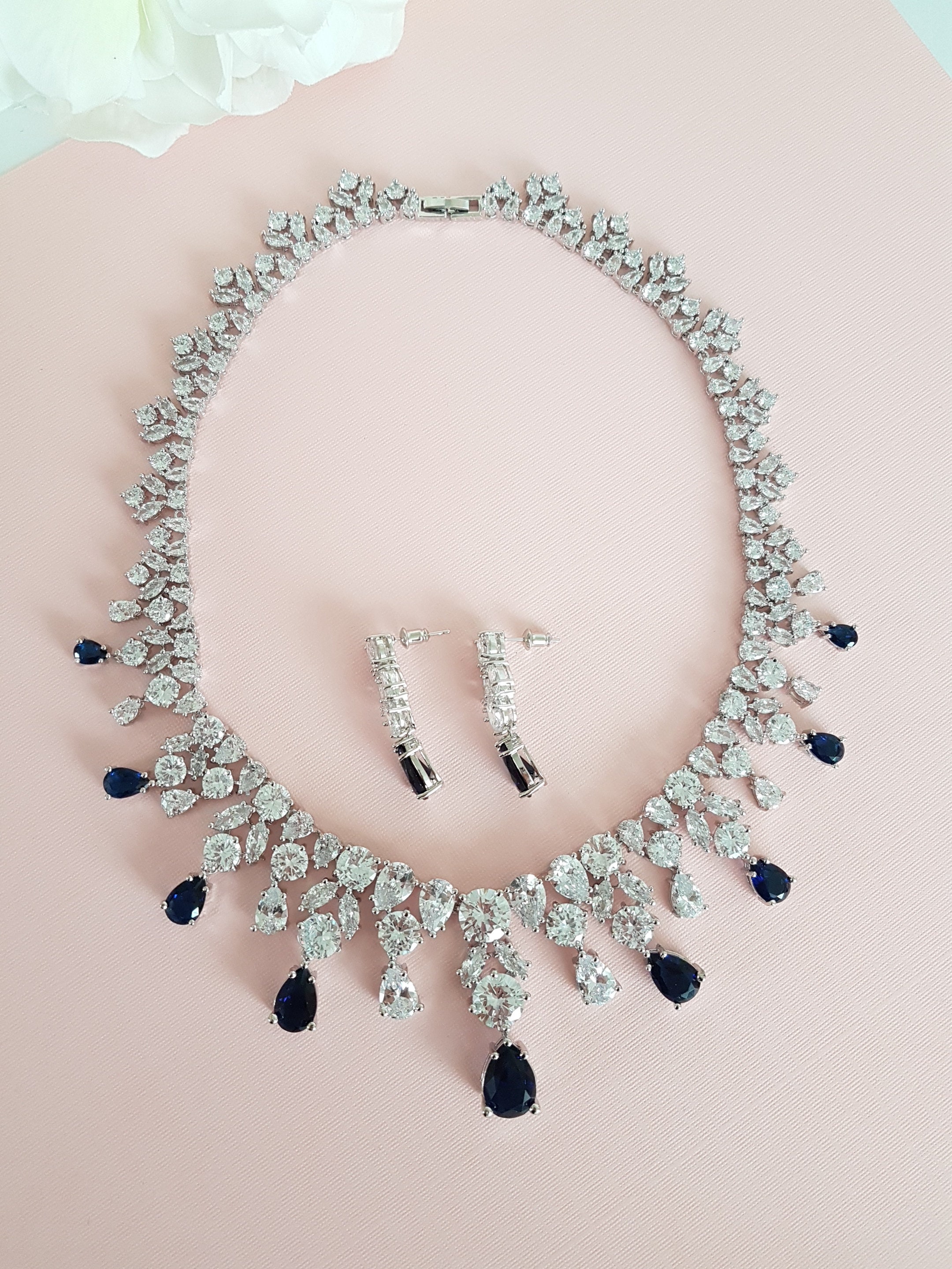 Blue Sapphire Bridal Crystal Jewelry Set Pear DropWedding CZ | Etsy