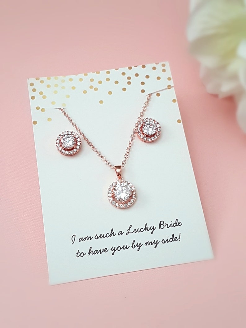 Rose Gold Bridesmaid Gift Earrings Bridesmaid Jewelry Set Etsy