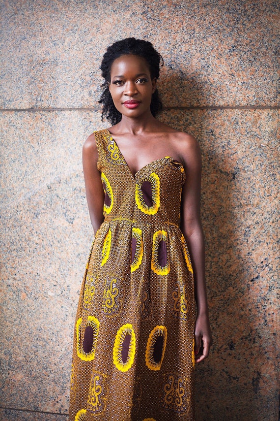 one shoulder african print dress