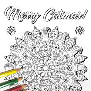 Buon CatMas! (Arteterapia, Colorazione per adulti, Natale, Festività, vacanze, relax, pagine da colorare)