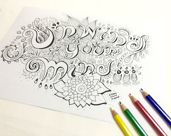 Unwind Your Mind coloring page (Adult coloring page Zendoodle Art Therapy Adult coloring book Printable coloring page Instant download )
