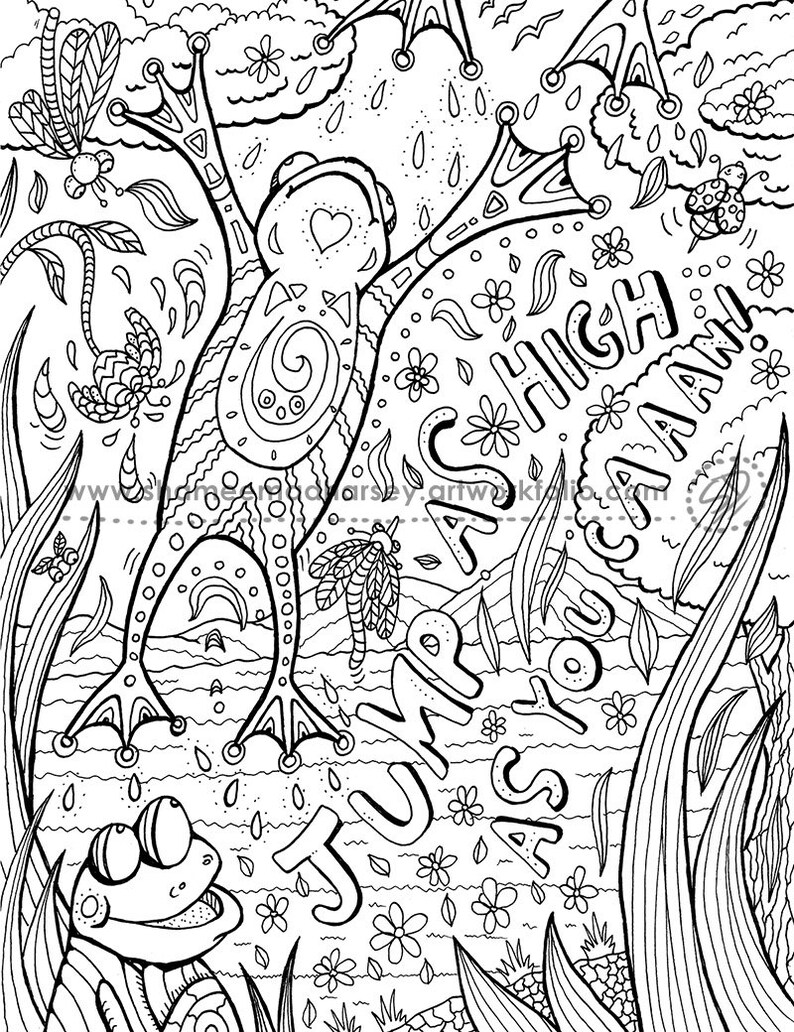 Frog Coloring Page Adult coloring page Adult coloring book | Etsy