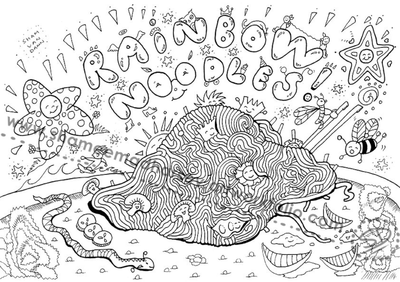 Rainbow Noodles Coloring Page Adult Coloring Page Art - Etsy