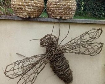 1 meter wingspan bee, butterfly, dragonfly woven willow, natural, pollinator, handmade, sculpture, inside, outside, made to order,