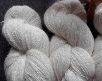 Soft white wool from German angora rabbits