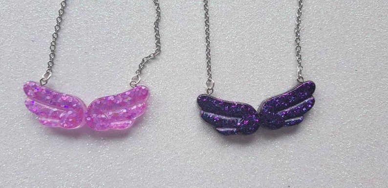 Resin glitter fairy angel wings pendant necklace