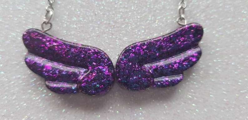 Resin glitter fairy angel wings pendant necklace