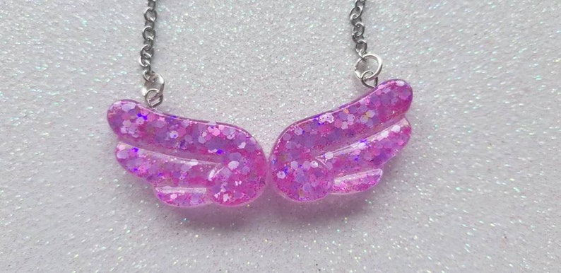 Resin glitter fairy angel wings pendant necklace