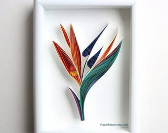 Bird Of Paradise Flower, Paper Quilled Botanical Artwork framed, Crane Flower, Strelitzia Floral Artwork, Handmade Vday anniversary gifts