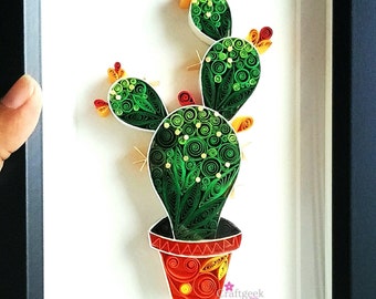Cactus Plant- Cactus Art- Unique art gift nursery home wall decor- Quilled Paper Art- Cactus decor- Succulent wall art framed.