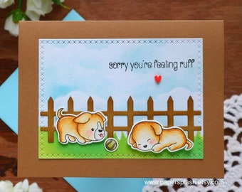 Get well card - cute pet dogs, Sorry for feeling ruff card, feel better card for dog person, pet speedy recovery card for dog owners,