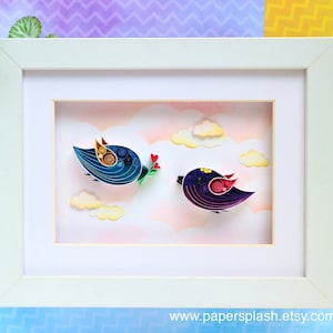 Love Birds paper quilling artwork,  first anniversary gifts for couple, Colourful birds wall decor, framed wall art, Gift for Newlyweds
