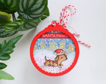 Dachshund dog christmas tree shaker ornament tags, Personalisable, pet animal shaker tags for holiday gifts, gift for pet owners