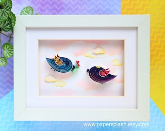 Love Birds paper quilling artwork,  first anniversary gifts for couple, Colourful birds wall decor, framed wall art, Gift for Newlyweds