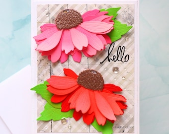 Handmade floral card for friend mom custom/personalise wording on card, coworker gift, 3D beautiful cone flower card, for grandma