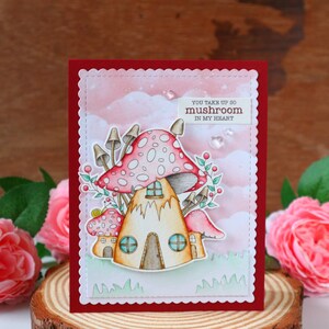 Mushroom valentine's day card, I mush you so much,mushroom house toadstool gifts,v day card for couple,friends, anniversary,personalise word zdjęcie 2